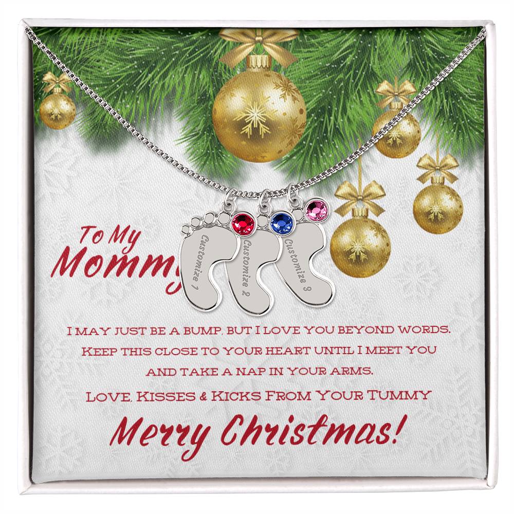 Merry Christmas To My Mommy - Custom Baby Foot Necklace with Birthstone