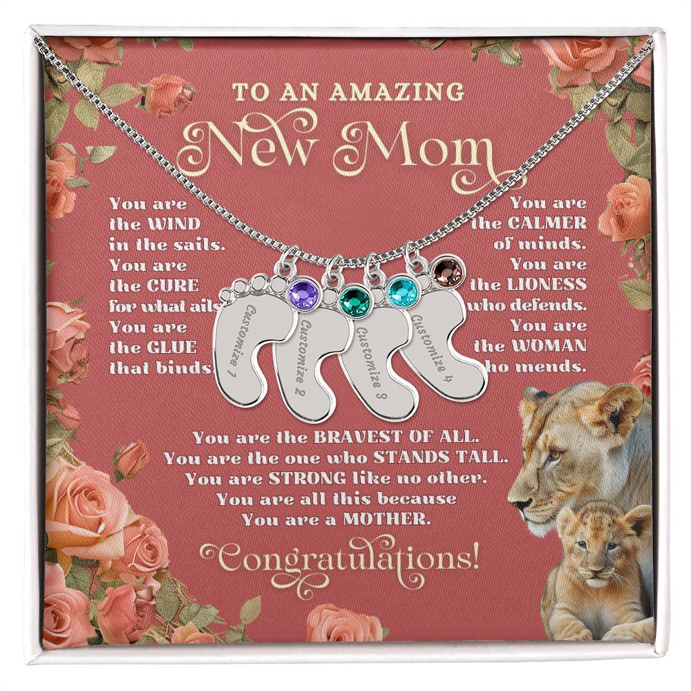 To An Amazing New Mom - Custom Baby Foot Necklace with Birthstone