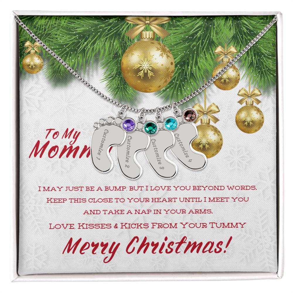 Merry Christmas To My Mommy - Custom Baby Foot Necklace with Birthstone