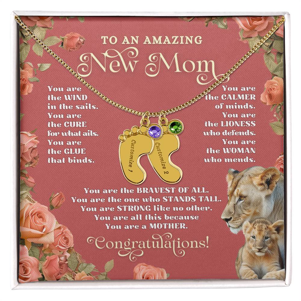 To An Amazing New Mom - Custom Baby Foot Necklace with Birthstone