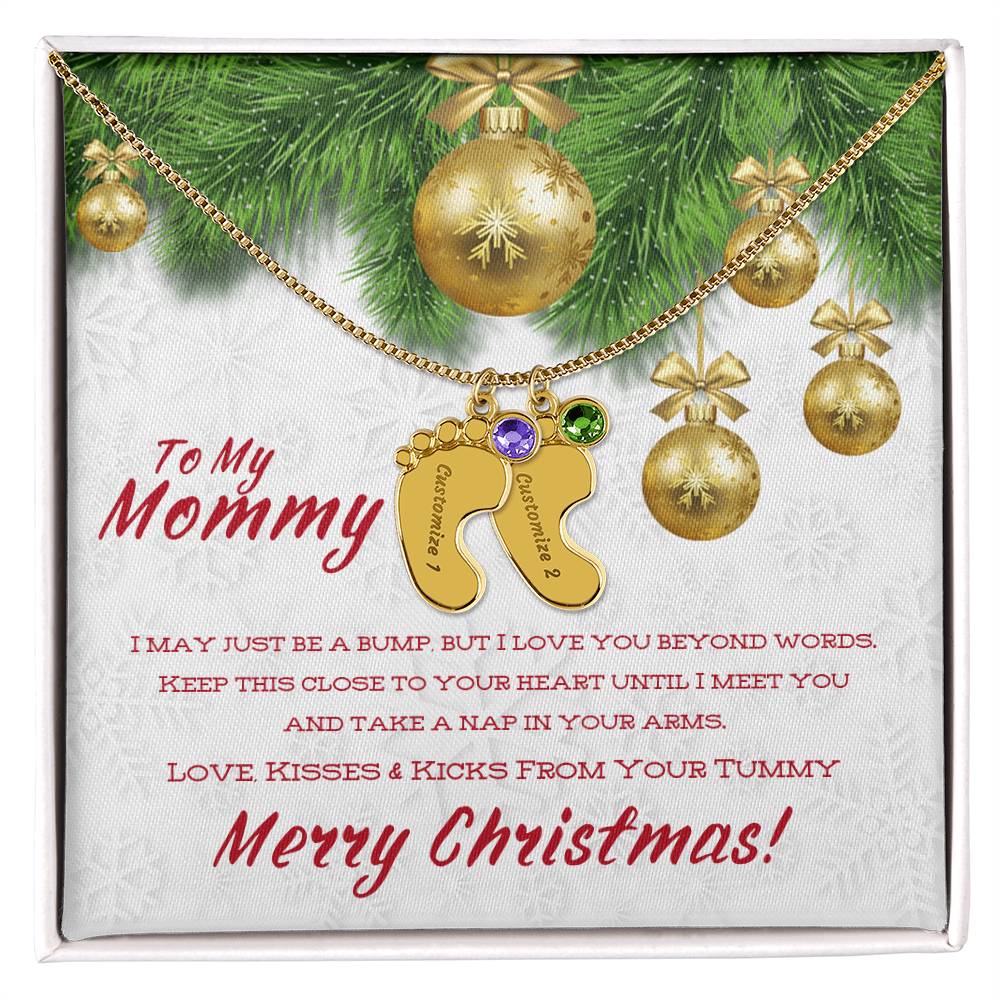 Merry Christmas To My Mommy - Custom Baby Foot Necklace with Birthstone