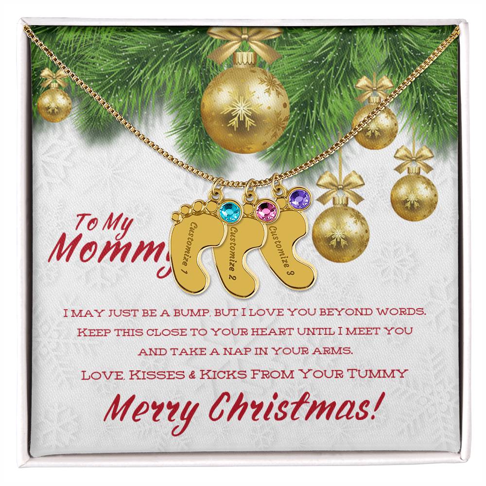 Merry Christmas To My Mommy - Custom Baby Foot Necklace with Birthstone