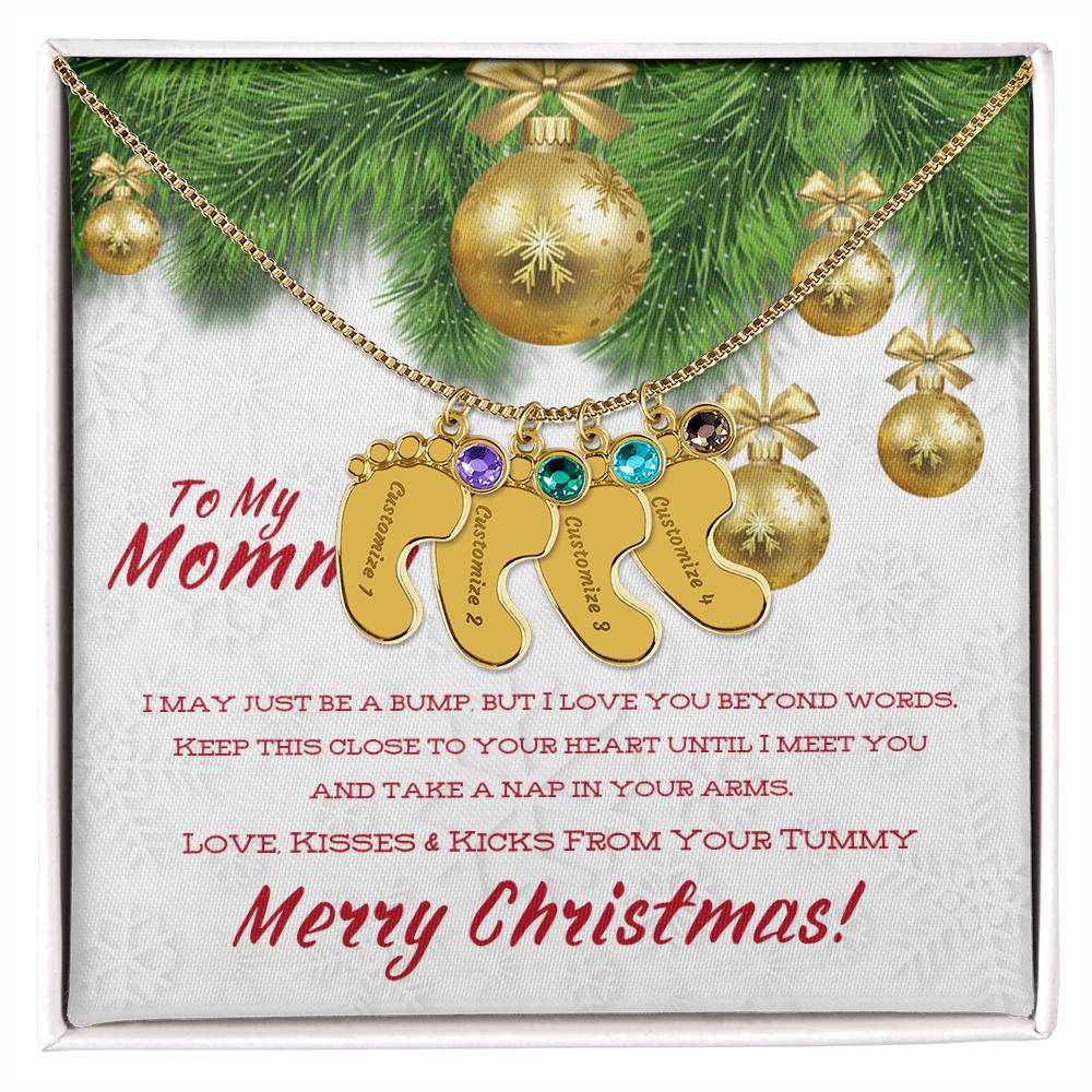 Merry Christmas To My Mommy - Custom Baby Foot Necklace with Birthstone