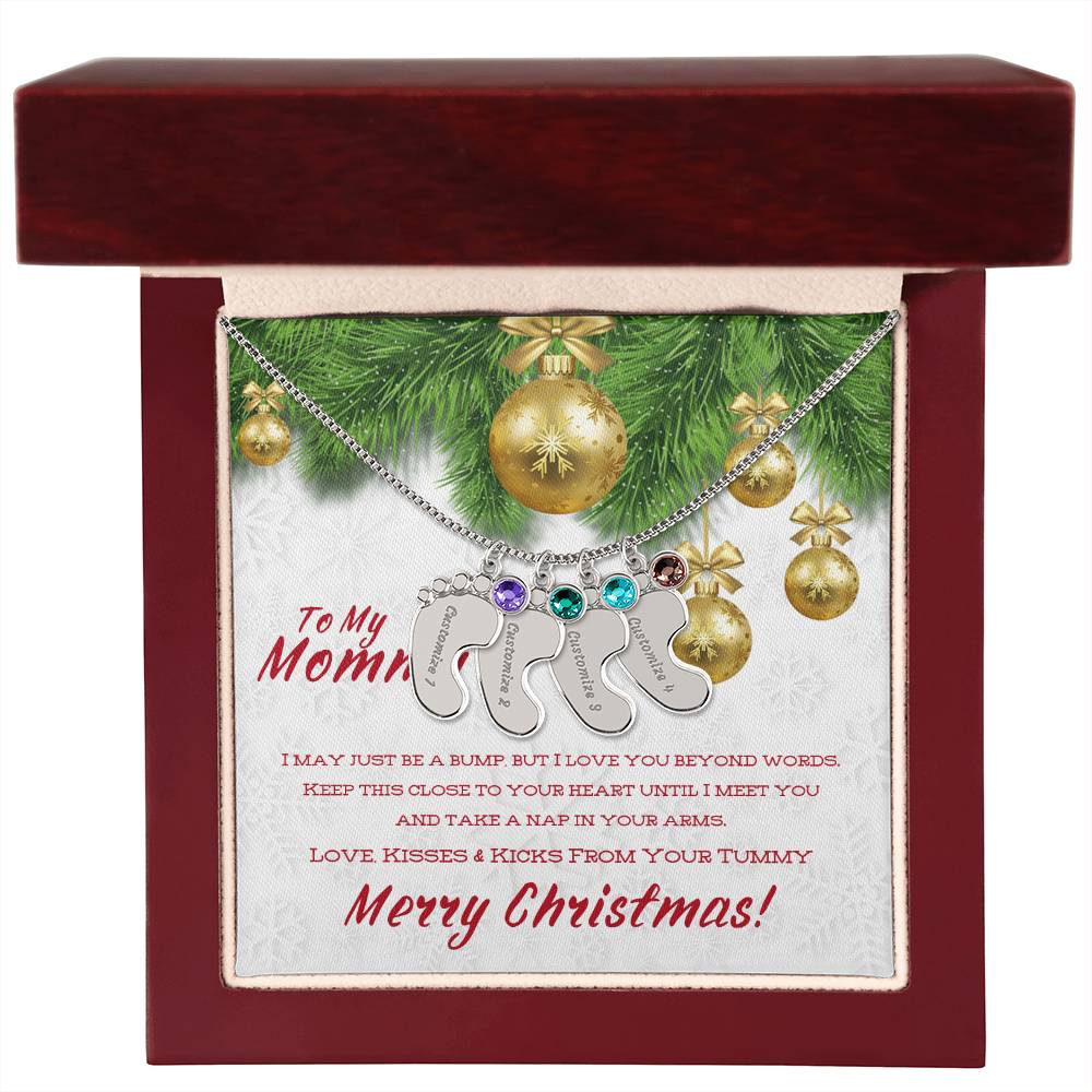 Merry Christmas To My Mommy - Custom Baby Foot Necklace with Birthstone