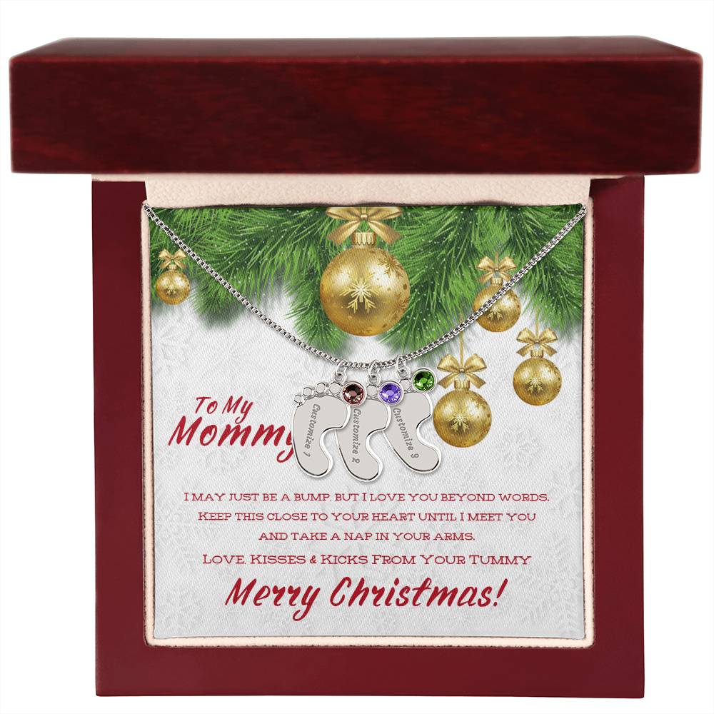 Merry Christmas To My Mommy - Custom Baby Foot Necklace with Birthstone