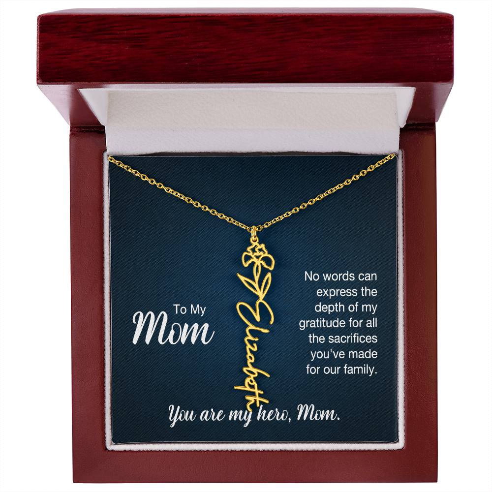 You're My Hero, Mom - Flower Name Necklace