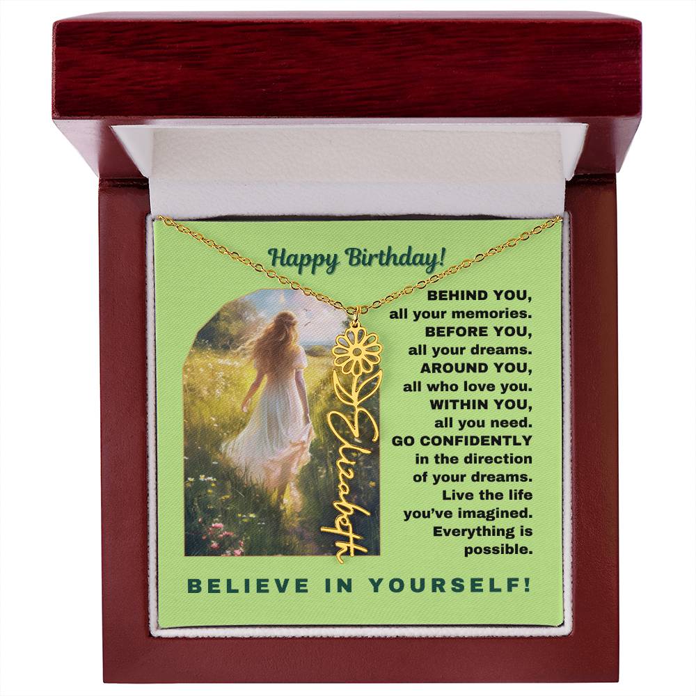 Birthday Gift - Believe In Yourself Flower Name Necklace