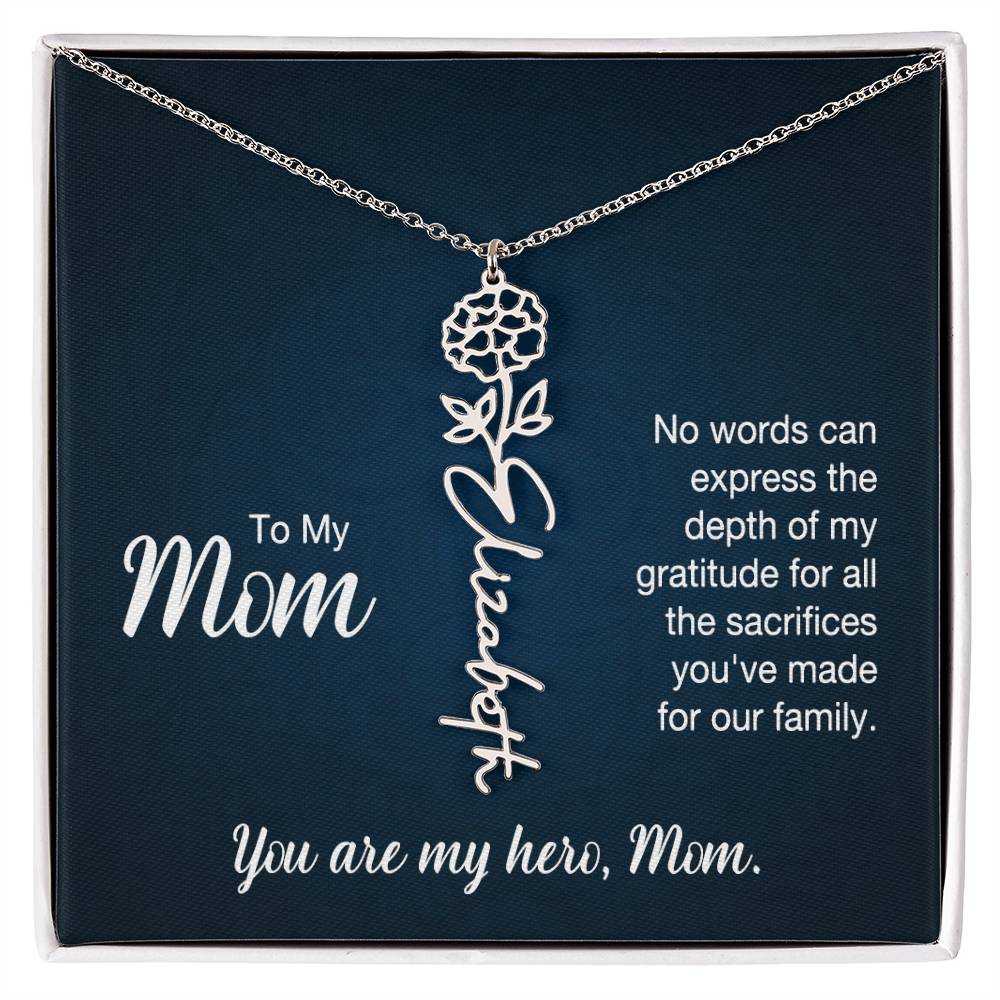 You're My Hero, Mom - Flower Name Necklace