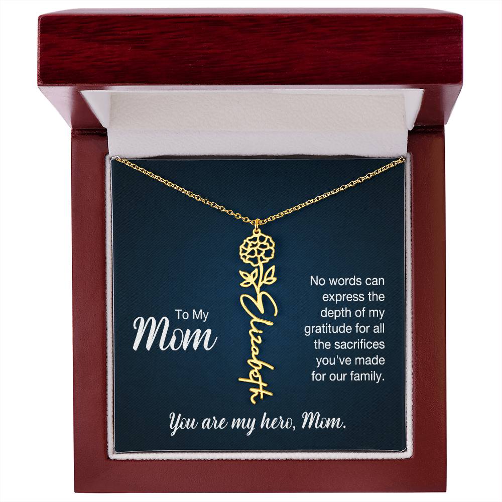 You're My Hero, Mom - Flower Name Necklace