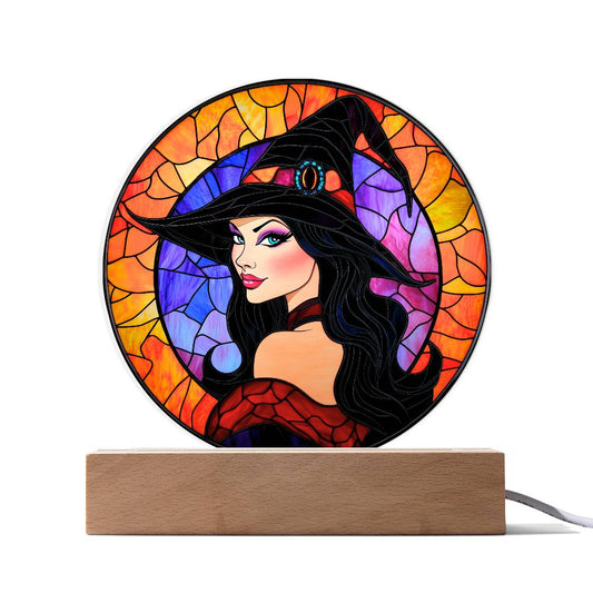 Beautiful Witch Faux Stained Glass Acrylic Plaque