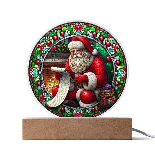 Santa Faux Stained Glass Acrylic Plaque