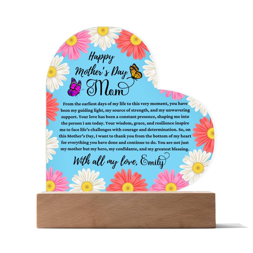 Happy Mother's Day Mom Sky Blue Acrylic Heart Plaque