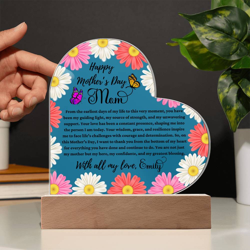 Happy Mother's Day Mom Sky Blue Acrylic Heart Plaque