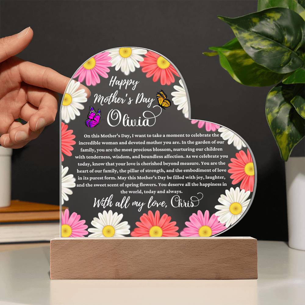 Happy Mother's Day White Text Acrylic Heart Plaque