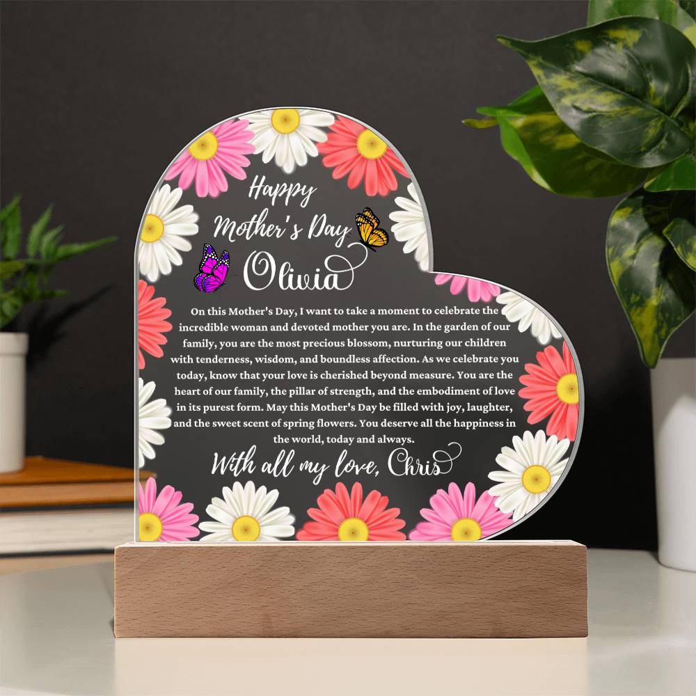 Happy Mother's Day White Text Acrylic Heart Plaque