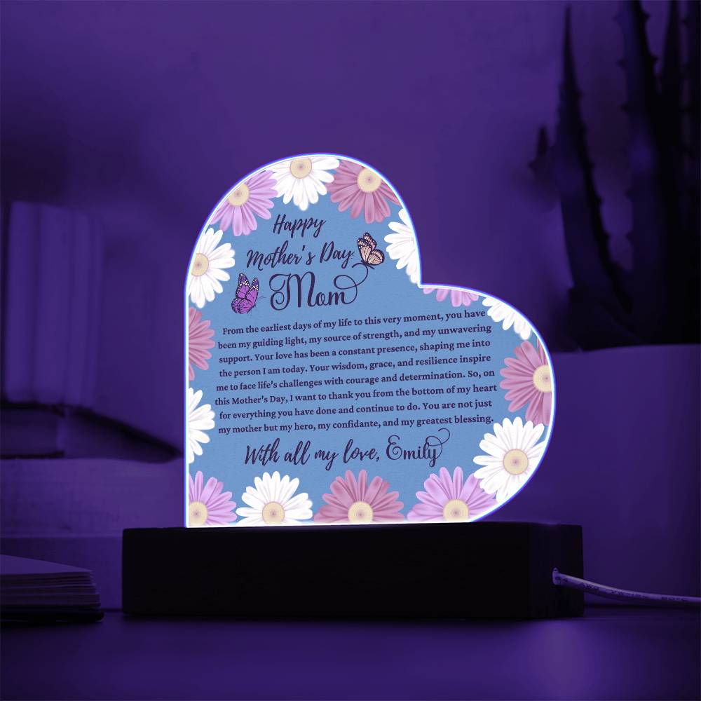 Happy Mother's Day Mom Sky Blue Acrylic Heart Plaque