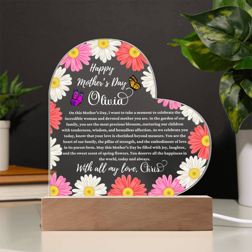 Happy Mother's Day White Text Acrylic Heart Plaque