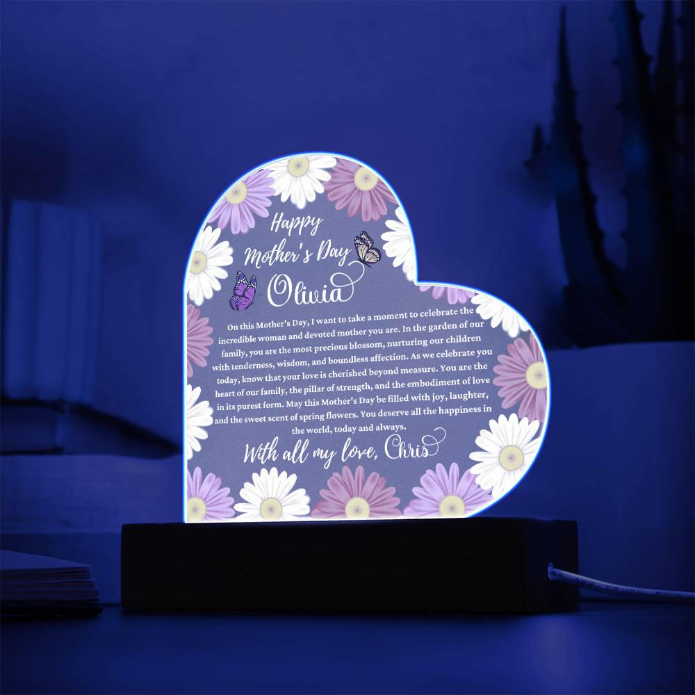 Happy Mother's Day White Text Acrylic Heart Plaque