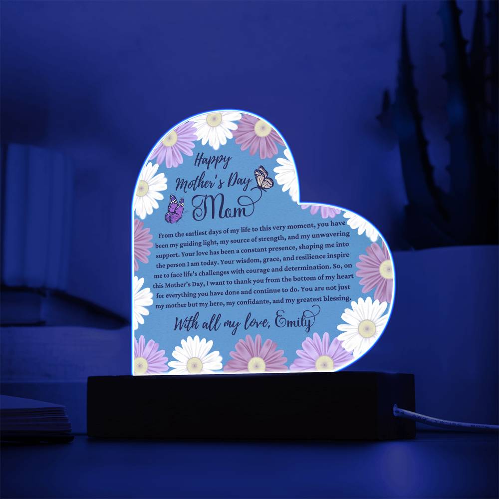 Happy Mother's Day Mom Sky Blue Acrylic Heart Plaque