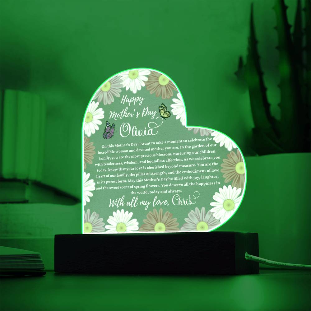 Happy Mother's Day White Text Acrylic Heart Plaque