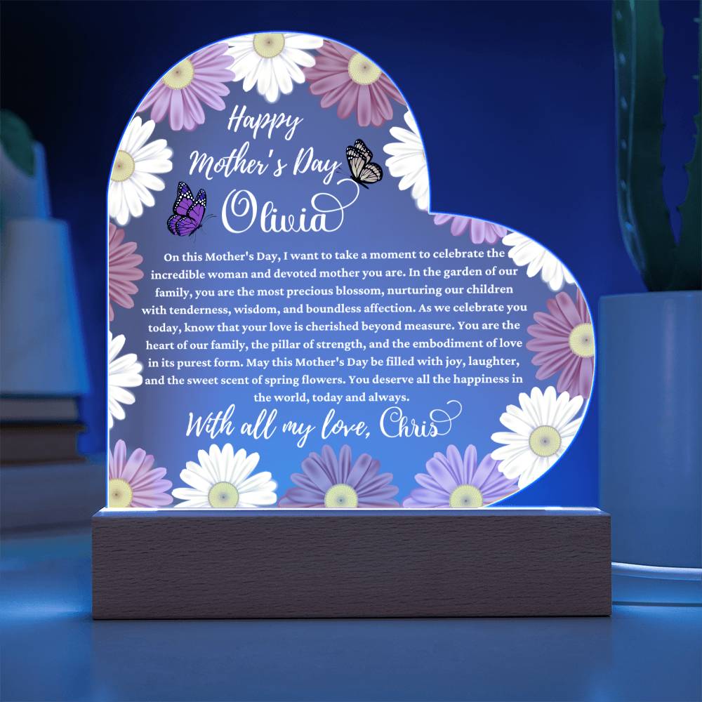 Happy Mother's Day White Text Acrylic Heart Plaque