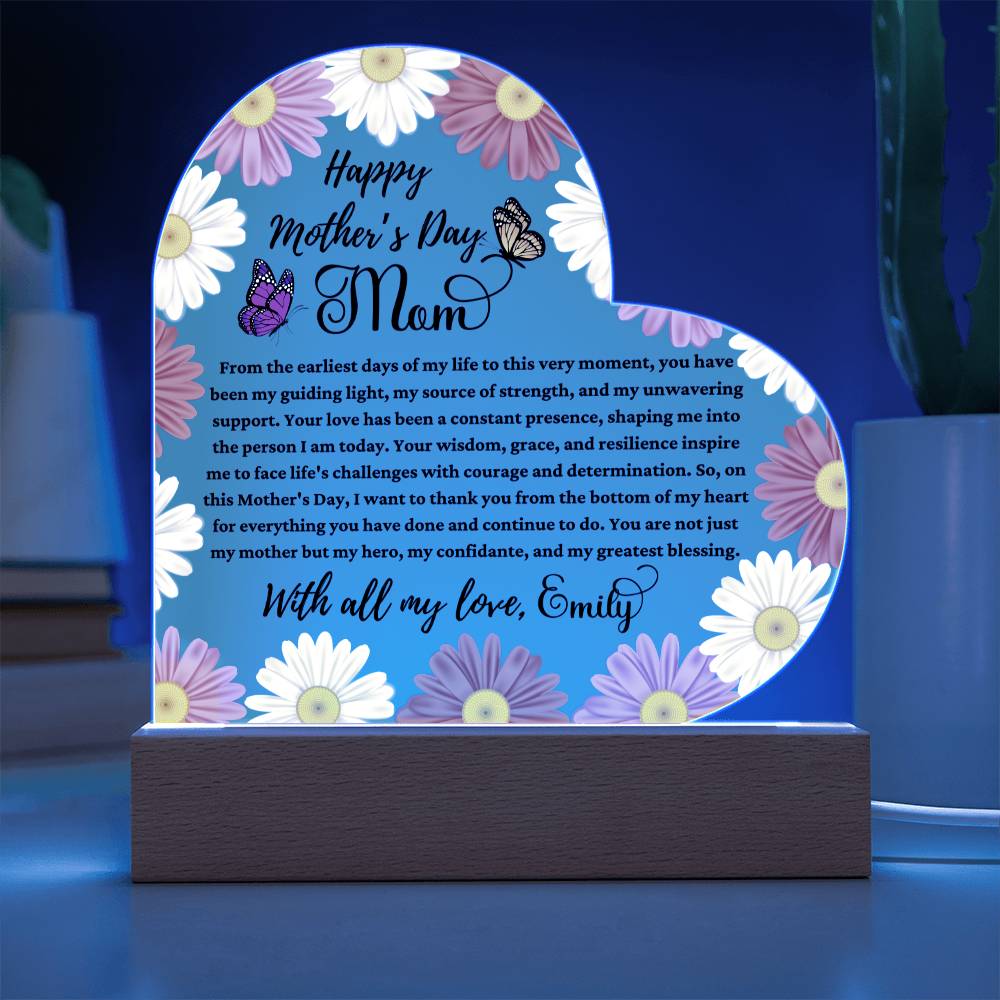 Happy Mother's Day Mom Sky Blue Acrylic Heart Plaque