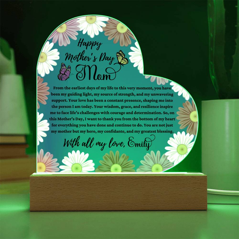 Happy Mother's Day Mom Sky Blue Acrylic Heart Plaque