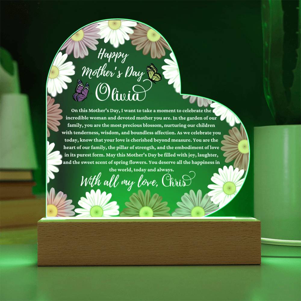 Happy Mother's Day White Text Acrylic Heart Plaque