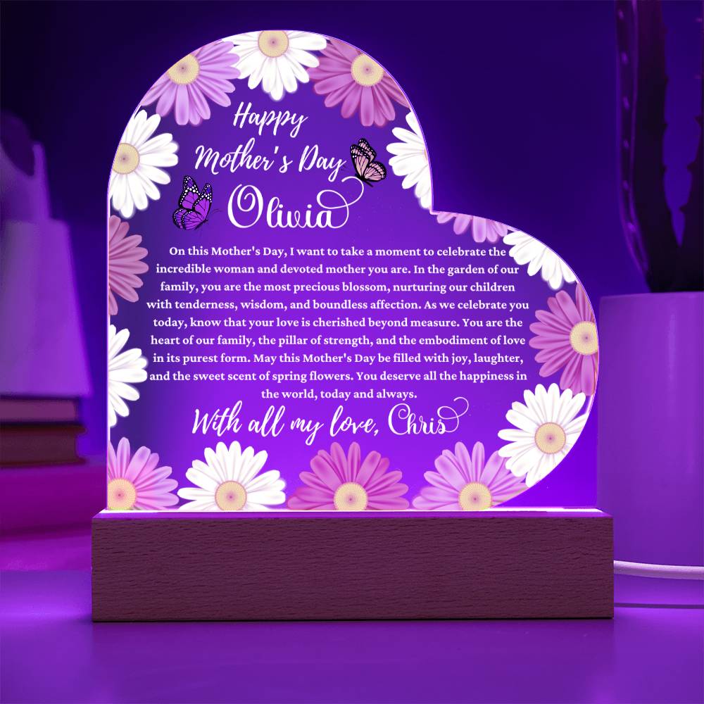 Happy Mother's Day White Text Acrylic Heart Plaque