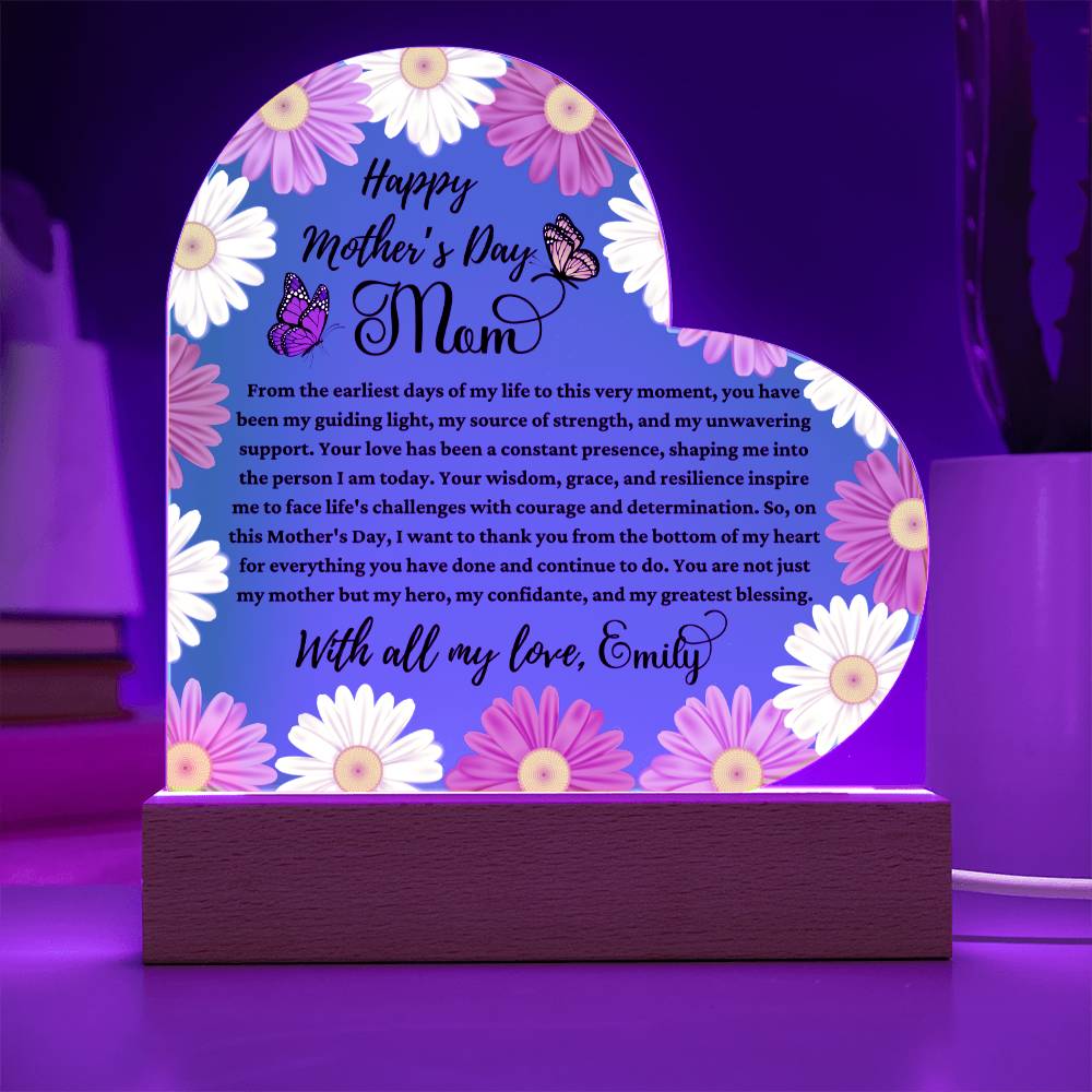 Happy Mother's Day Mom Sky Blue Acrylic Heart Plaque