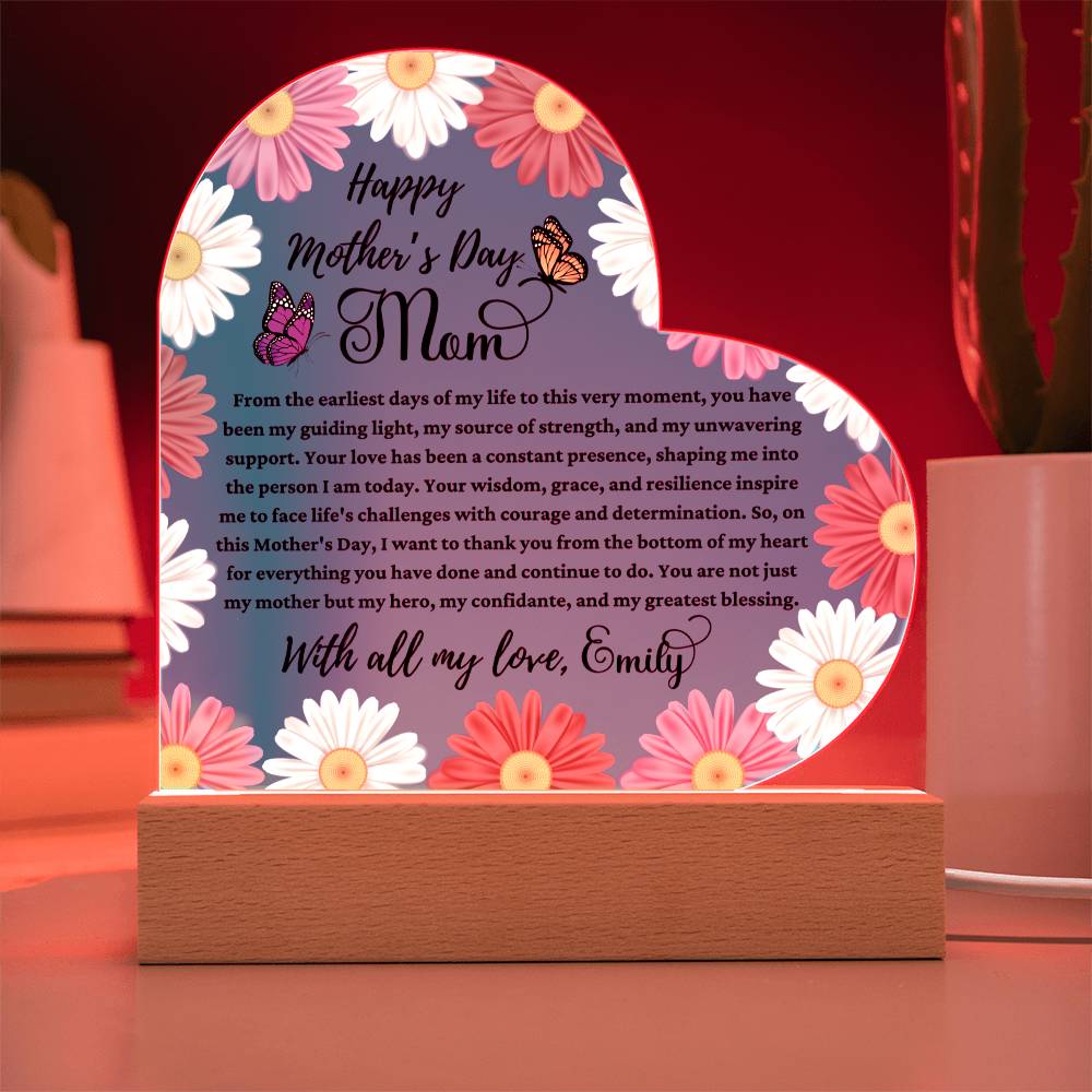 Happy Mother's Day Mom Sky Blue Acrylic Heart Plaque