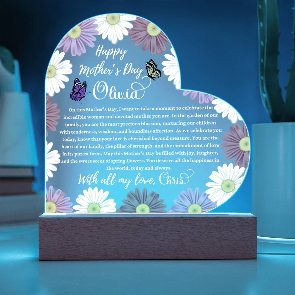 Happy Mother's Day White Text Acrylic Heart Plaque