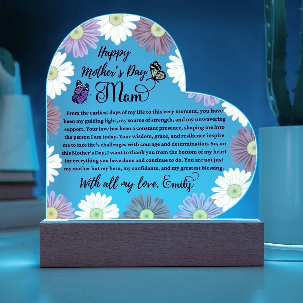 Happy Mother's Day Mom Sky Blue Acrylic Heart Plaque