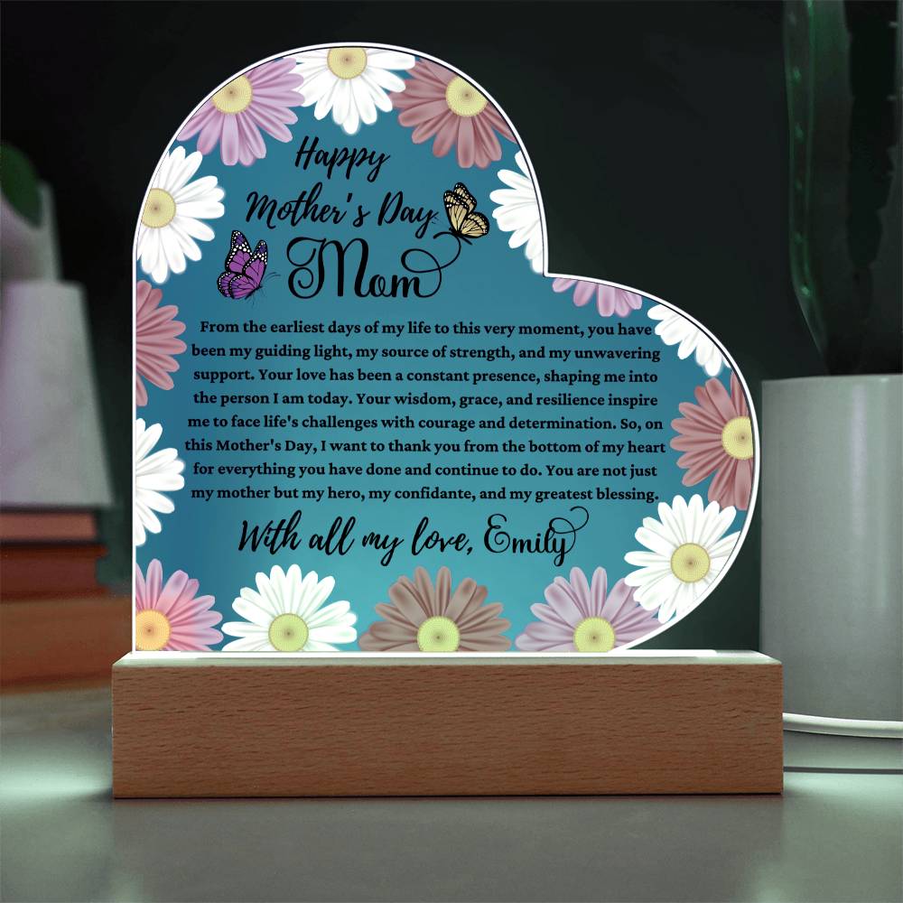 Happy Mother's Day Mom Sky Blue Acrylic Heart Plaque