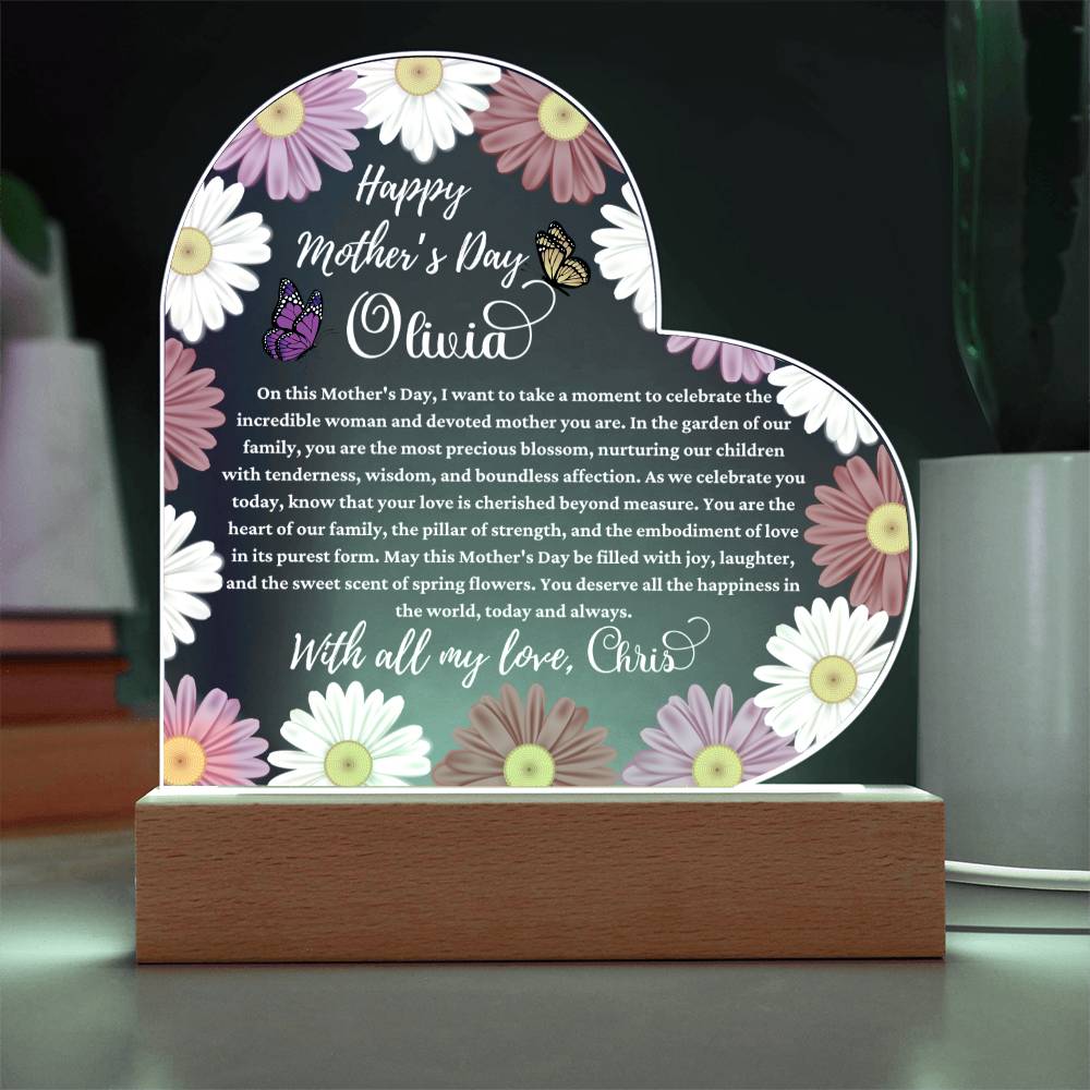 Happy Mother's Day White Text Acrylic Heart Plaque