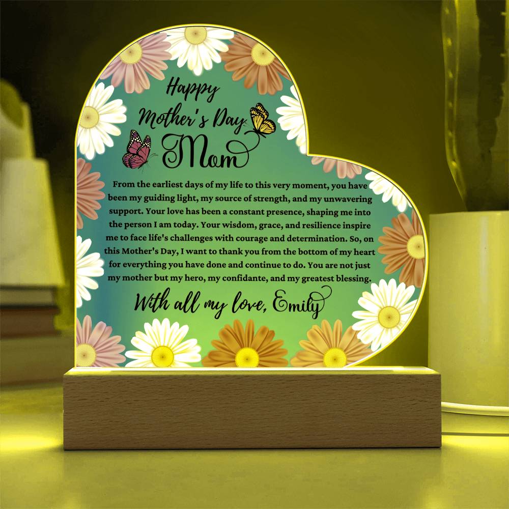 Happy Mother's Day Mom Sky Blue Acrylic Heart Plaque