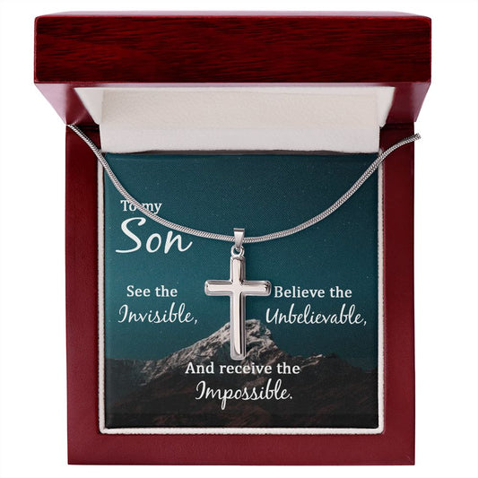 Gift for Son - See the Invisible - Stainless Steel Cross Necklace