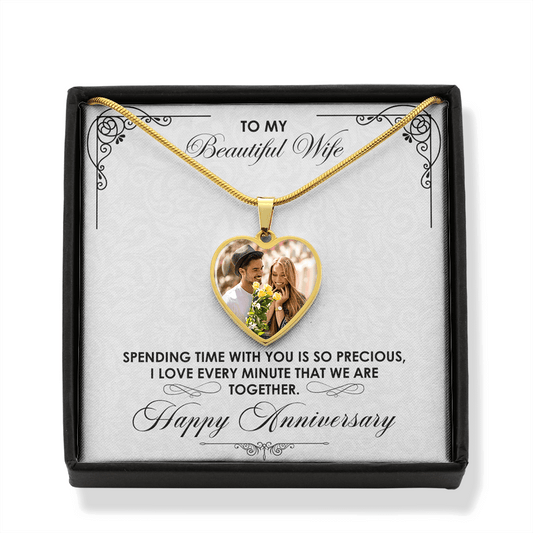 To My Beautiful Wife - Happy Anniversary - Personalized Heart Necklace